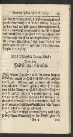 Das Neundte Hauptstück/ Von der Päbstlichen Clerisey