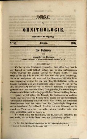 Journal für Ornithologie : Zeitschrift der Deutschen Ornithologen-Gesellschaft. 10. 1862