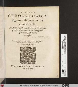 Synopsis Chronologica : Quatuor disputationibus comprehensa