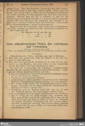 Ueber orthochromatische Platten, ihre Anfertigung und Verwendung