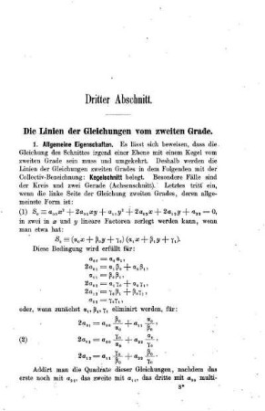 Dritter Abschnitt. Die Linien der Gleichungen vom zweiten Grade.