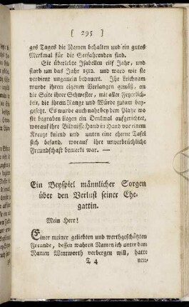 Ein Beyspiel männlicher Sorgen über den Verlust seiner Ehegattin.