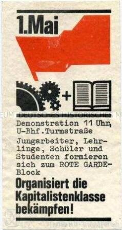 Handzettel mit dem Aufruf zur Mai-Demonstration