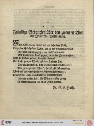 Zufällige Gedancken über den zweyten Theil (D.G.L. Huth)
