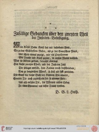 Zufällige Gedancken über den zweyten Theil (D.G.L. Huth)