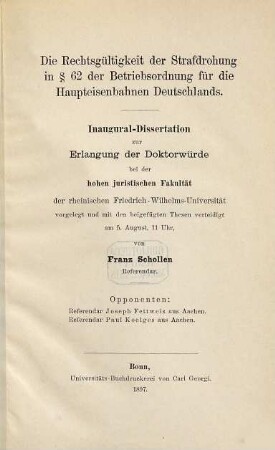 Die Rechtsgültigkeit der Strafdrohung in § 62 der Betriebsordnung für die Haupteisenbahnen Deutschlands
