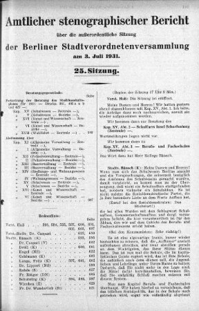 Sitzung 25, 3. Juli 1931