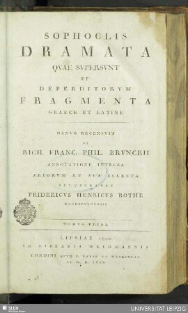 1: Sophoclis Dramata quae supersunt et deperditorum fragmenta : Graece et Latine