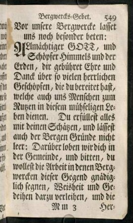 549-559, Bergwercks-Gebet. - Besondere Fürbitten.