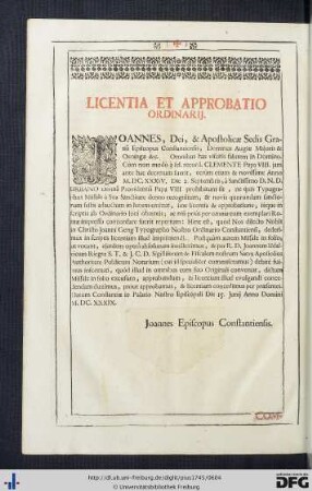 Licentia Et Approbatio Ordinarij.