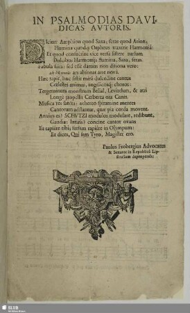 In Psalmodias [Vorwort Paul Froberger]