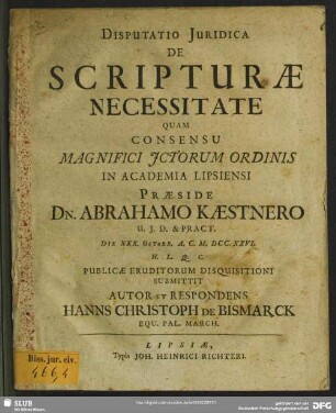 Disputatio Iuridica De Scripturae Necessitate