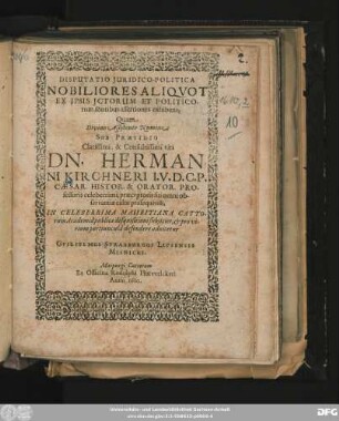 Disputatio Iuridico-Politica Nobiliores Aliquot Ex Ipsis Ictorum Et Politicorum fontibus assertiones exhibens