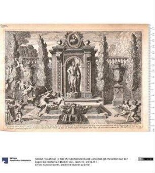 (Folge 95:) Springbrunnen und Gartenanlagen mit Bildern aus den Sagen des Altertums. 6 Blatt vor der Zählung mit Adresse: "N. Langlois".