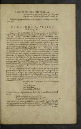 II. De Chronico, altero Historiae genere.