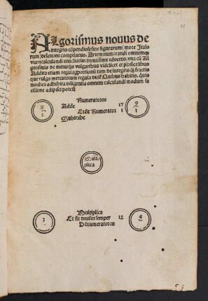Algorithmus novus de integris, de minutiis vulgaribus et de physicalibus