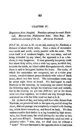 CHAPTER IV. - Departure from Saeglek. Fruitless attempt to reach Nachvak. Retreat into Nullatatok Inlet.