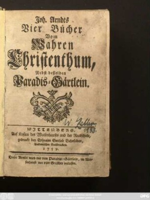 Joh. Arndts Vier Bücher Vom Wahren Christenthum