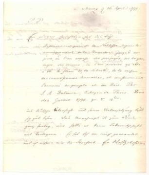 Korrespondenz von Georg Forster an Unbekannt
