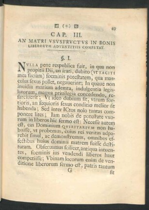Cap. III. An Matri Ususfructus In Bonis Liberorum Adventitiis Competat.