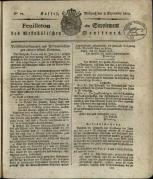 No. 72, Mittwoch den 8. September 1813