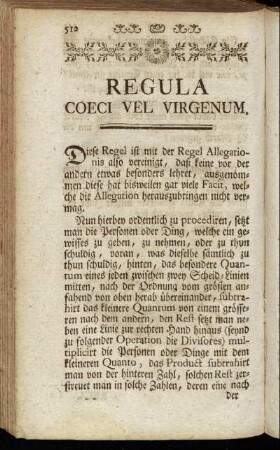 Regula coeci vel virgenum.