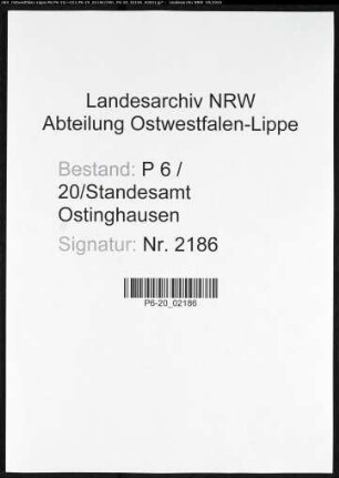 Sterberegister Standesamt Ostinghausen