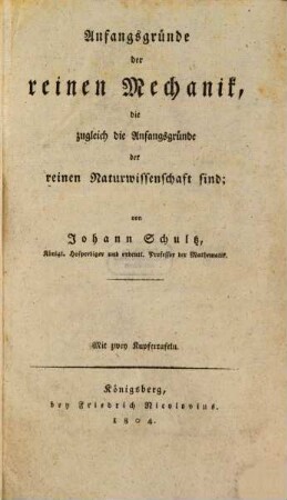 Anfangsgründe der reinen Mechanik