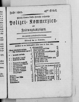 45tes Stück, Ausgabe vom 10. November 1802