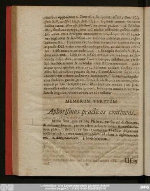 Membrum Tertium Aphorismos practicos continens.