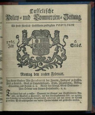 6. Stueck, Montag den 10ten Februar 1766