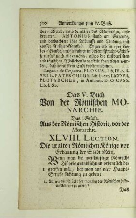 Das I. Stücke. Aus der Römischen Historie, vor der Monarchie