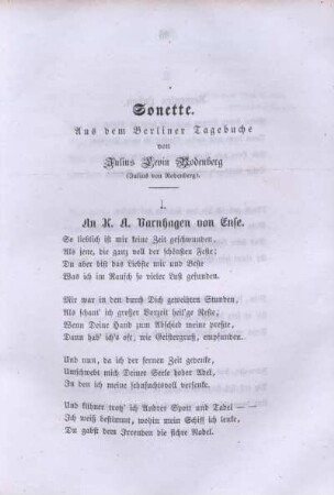 Sonette. Aus dem Berliner Tagebuche