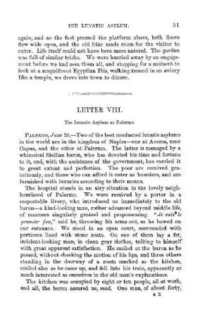 LETTER VIII. - The Lunatic Asylum at Palermo