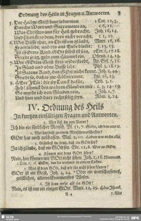 IV. Ordnung des Heils In kurtzen einfältigen Fragen und Antworten