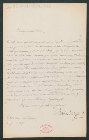 Brief an Franz Schott und B. Schott's Söhne : 03.06.1871