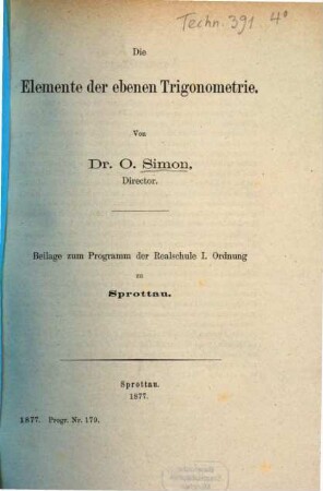 Jahresbericht über die Realschule I. Ordnung zu Sprottau : Ostern ..., 1876/77