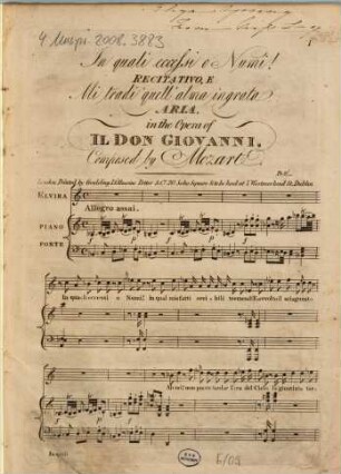 In quali eccessi o numi : recitativo, e Mi tradi' quell' alma ingrata ; aria in the opera of Il Don Giovanni