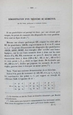 Démonstration d´un théorème de géométrie.