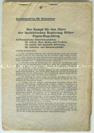 Schulungsmaterial der KPD für den Wahlkampf zur Reichstagswahl 1933