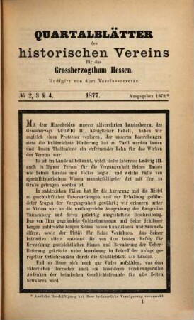 Quartalblätter des Historischen Vereins für das Großherzogtum Hessen. 1877