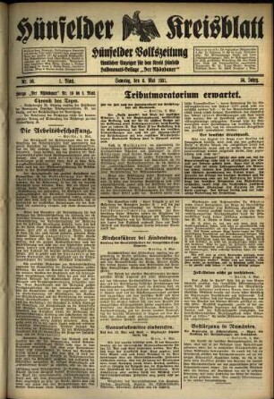 Erste Ausgabe vom Samstag, den 09. Mai 1931.