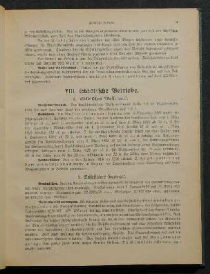 VIII. Städtische Betriebe.