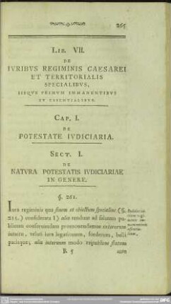 Lib. VII. De Iuribus Regiminis Caesarei Et Territorialis Specialibus, Iisque Primum Immanentibus Et Essentialibus