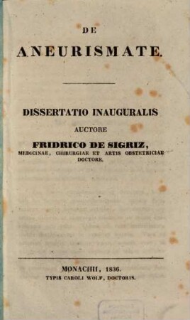 De aneurismate : dissertatio inauguralis