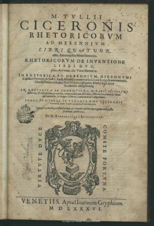 M. Tullii Ciceronis Rhetoricorum ad Herennium libri quatuor : alias, ars nova, sive nova rhetorica