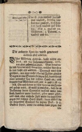 Die andere Species wird genennet Additio oder addiren.