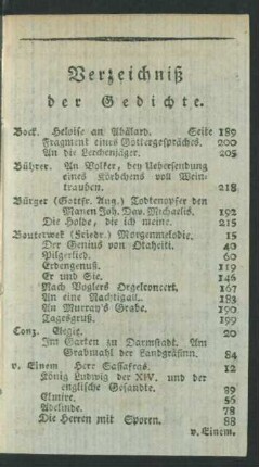 Verzeichniß der Gedichte