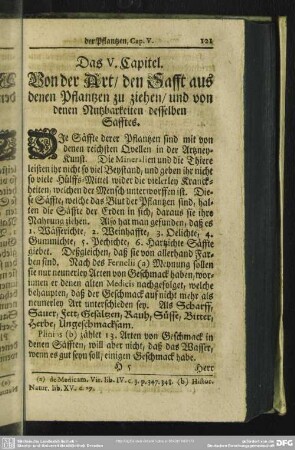 Das V. Capitel. Von der Art, den Safft aus denen Pflantzen zu ziehen, und von denen Nutzbarkeiten desselben Safftes