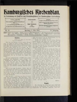 Nr. 18. Hamburg, 2. Mai 1915. 12. Jahrgang.